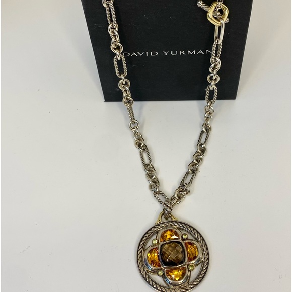 DAVID YURMAN 18k Sterling Half Moon Enhancer + DY 33” Sterling 18k Figaro Chain - Picture 4 of 16